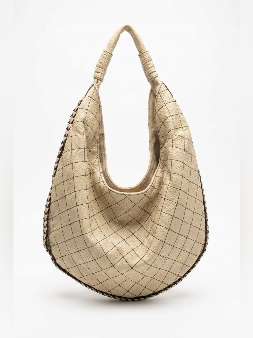 RAMPAGE Cream Quilted Leather Hobo Bag